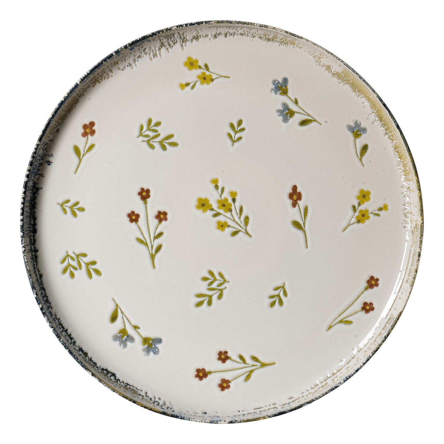 Ritzenhoff & Breker Servierplatte Viola Servierplatte 32 cm rund Steinzeug Blumen Dekor, Steinzeug, (1-tlg), Millefleur-Stil und verwitterte Kanten