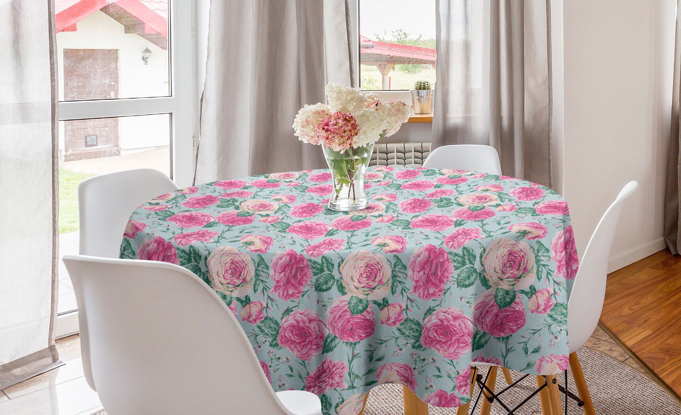 Abakuhaus Tischdecke Kreis Tischdecke Abdeckung für Esszimmer Küche Dekoration, Vintage Rose Grunge Blumen Blick
