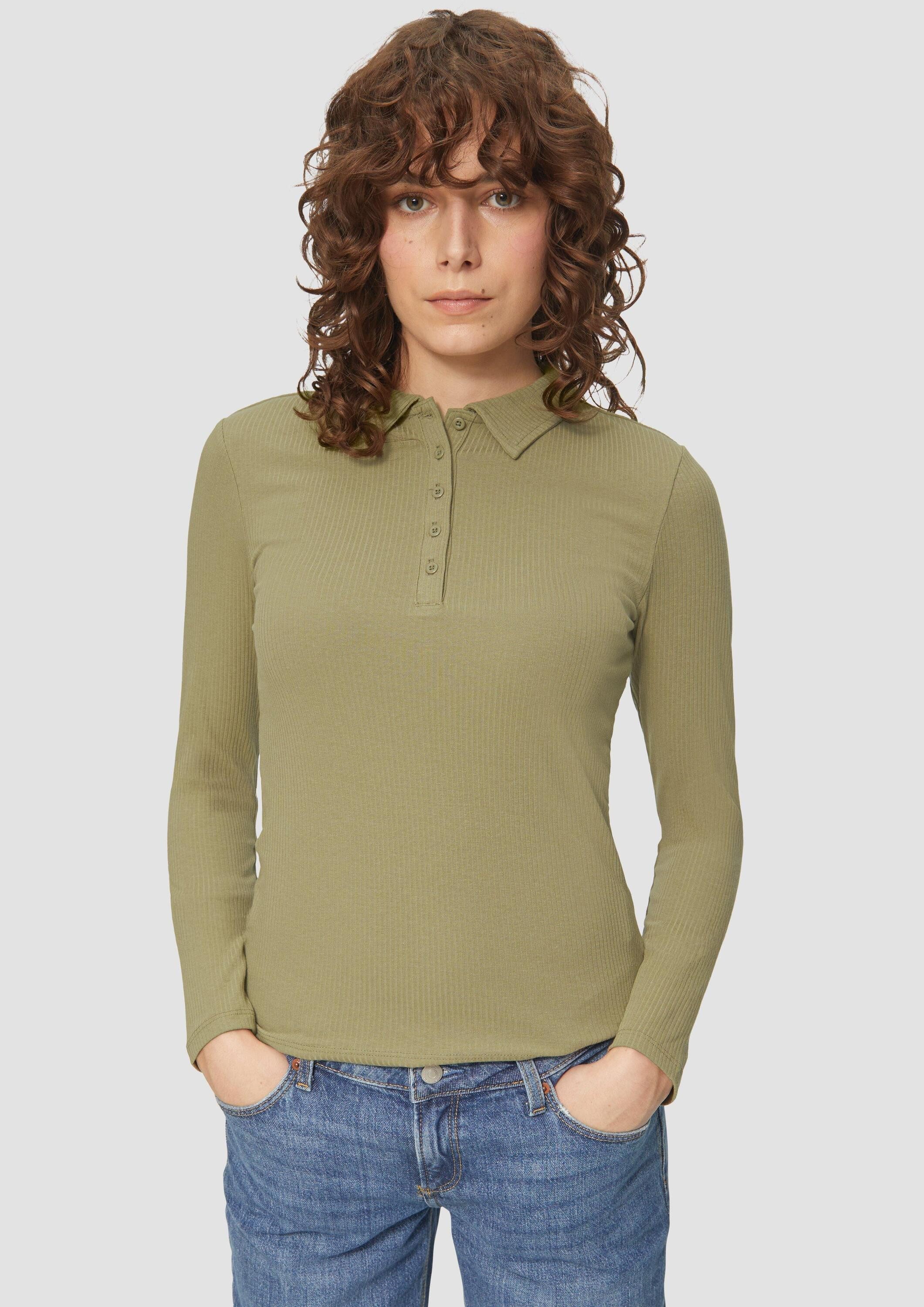 QS Langarmshirt T-Shirt Schmal geschnittenes Rippshirt mit Polokragen günstig online kaufen