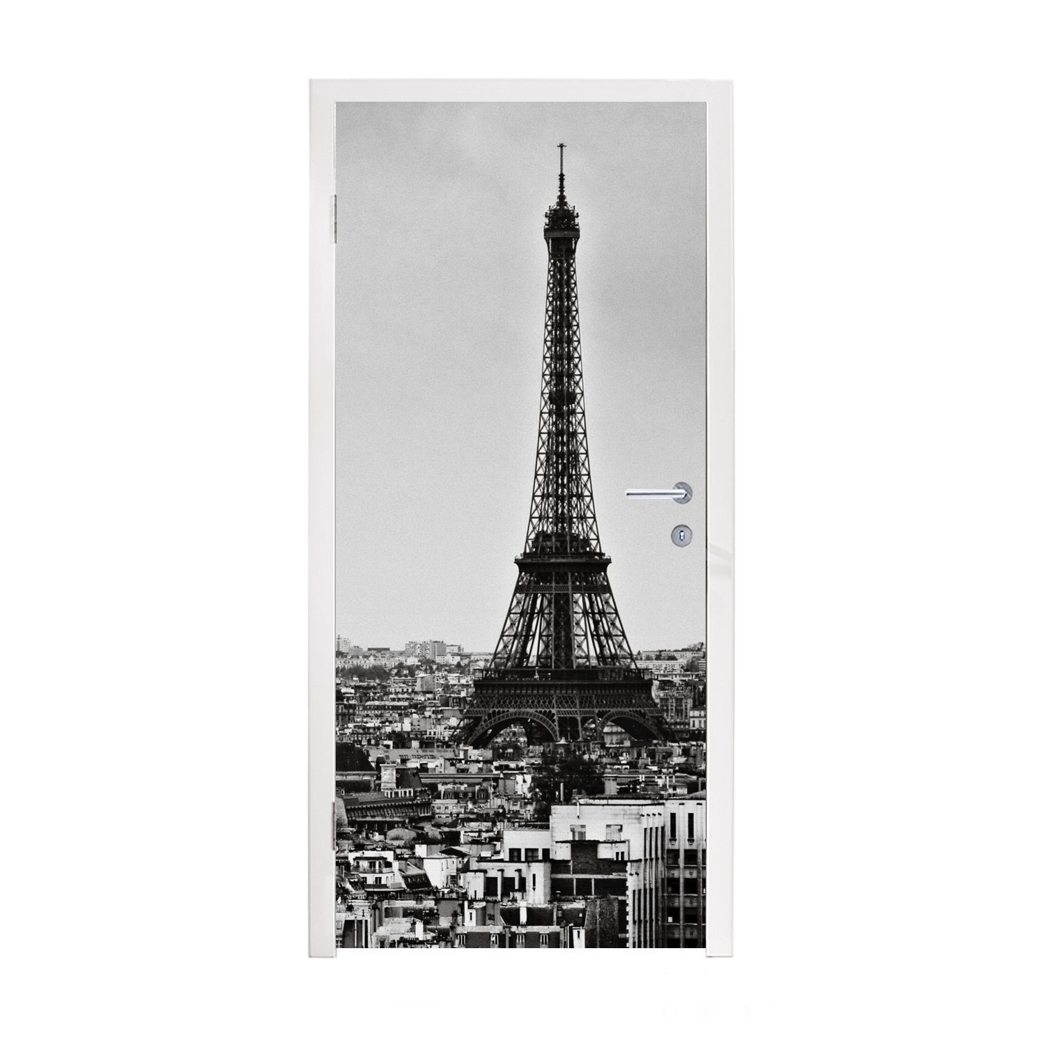 MuchoWow Türtapete Die Skyline von Paris, Matt, bedruckt, (1 St), Fototapete für Tür, Türaufkleber, 75x205 cm