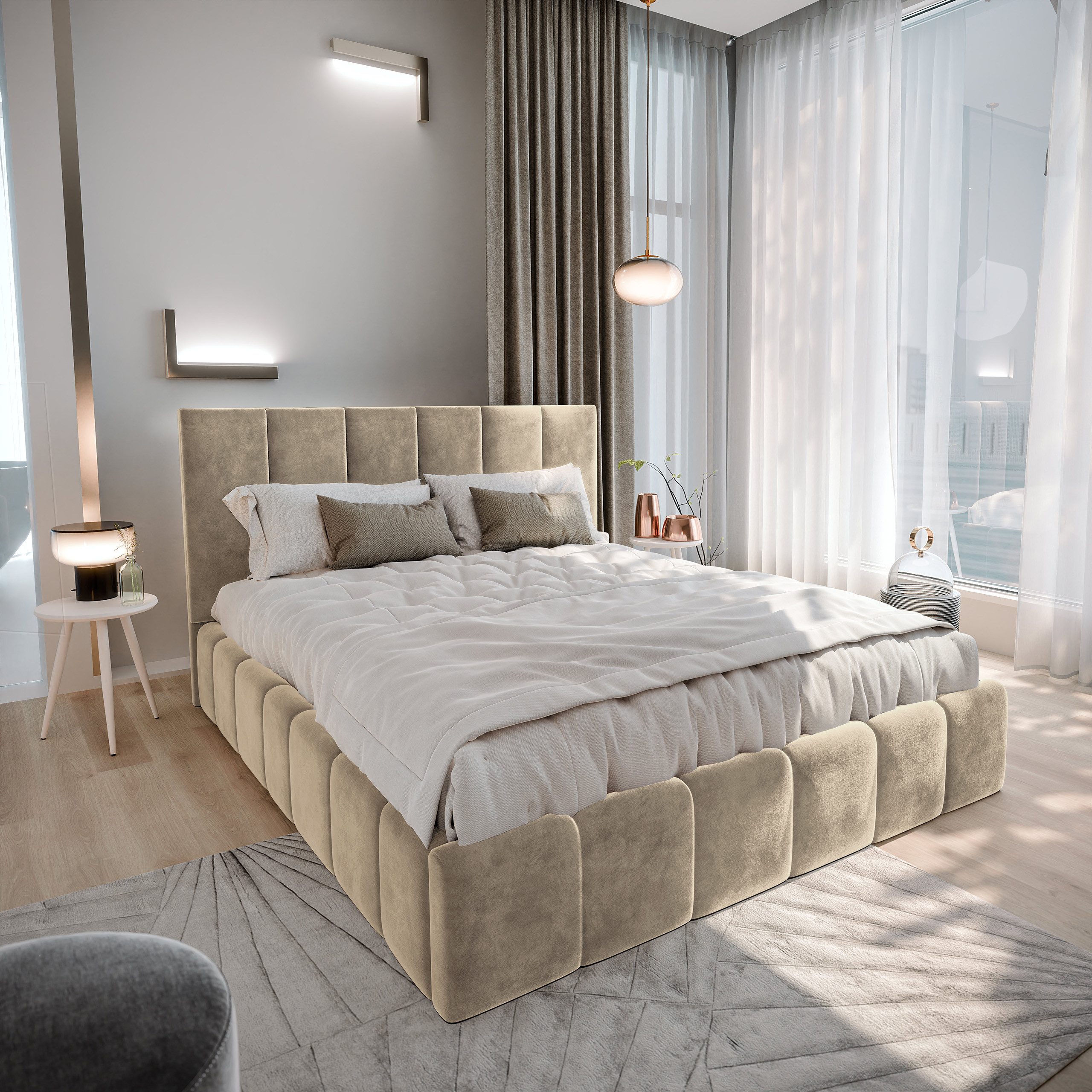 Masseno Polsterbett TARANTO 160x200 cm gelb (mit Bettkasten und Lattenrost)