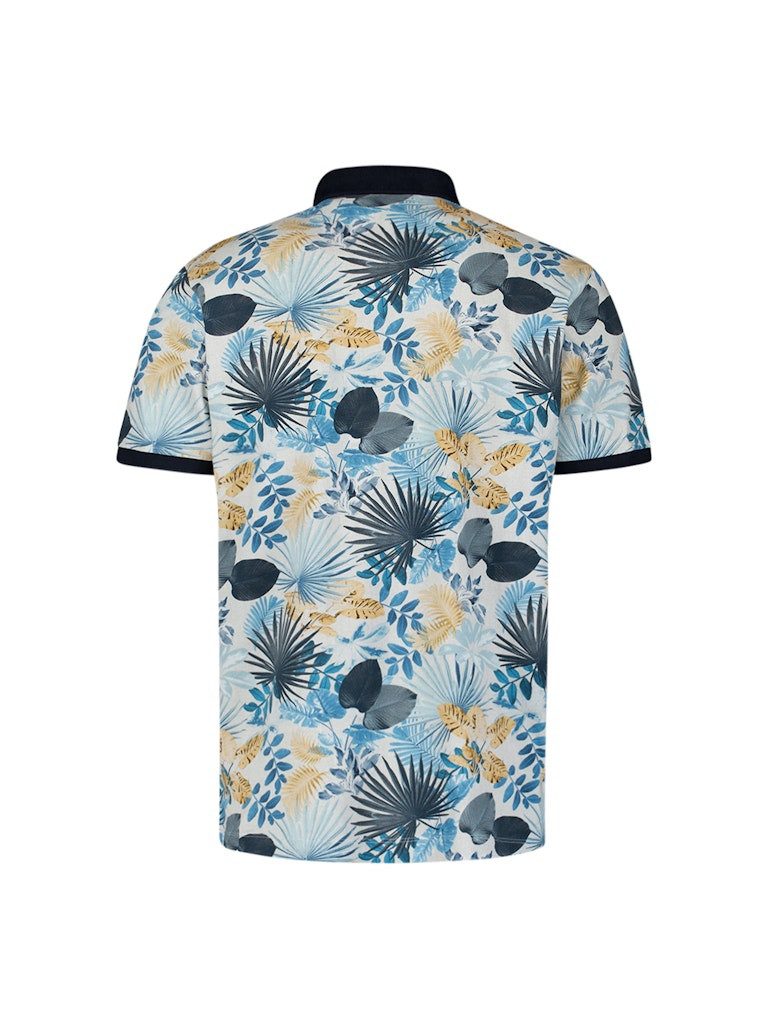 NO EXCESS T-Shirt Polo Pique Allover Printed Blue