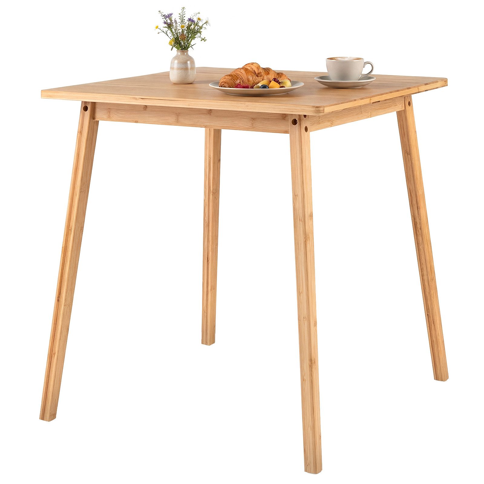 COSTWAY Esstisch, Quadratischer Bambus-Esstisch für 2-4 Personen, 70 cm