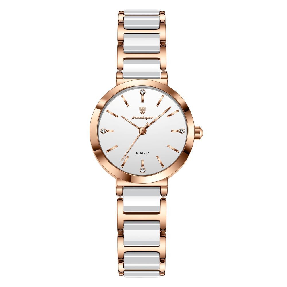 POEDAGAR Quarzuhr 505 Poedagar Damenuhr Keramik Rosegold Weiss Bi-Color