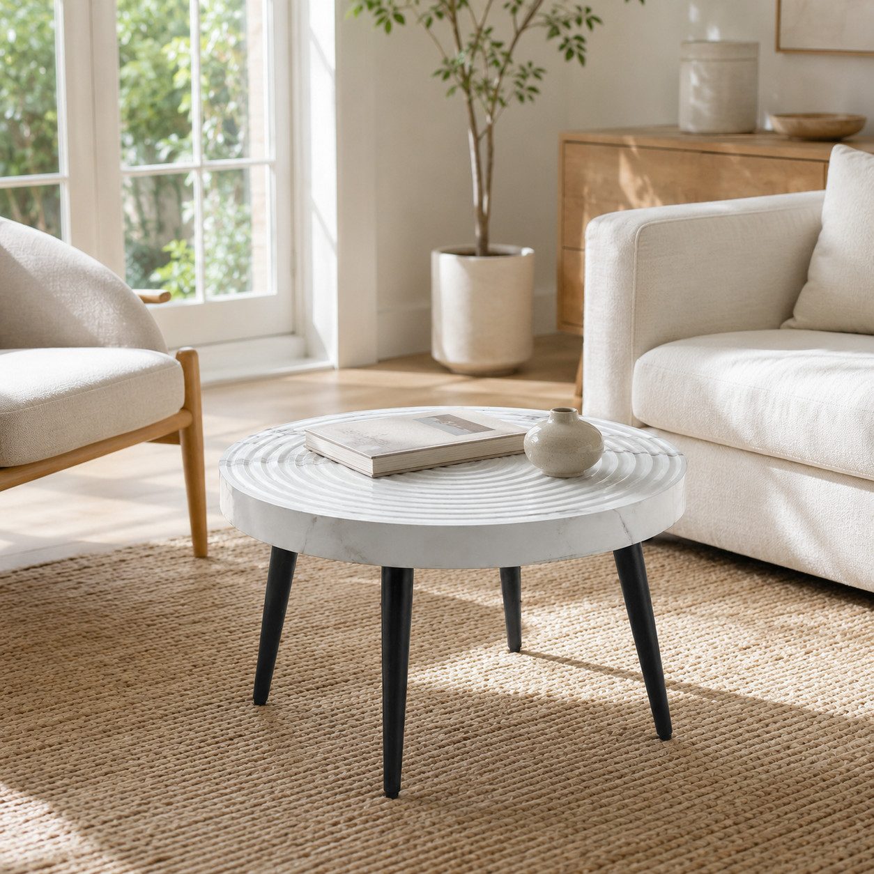 Celya Couchtisch Moderner runder Beistelltisch mit 5cm starker Tischplatte (mit Metallfüßen, vielseitig einsetzbar für Wohnzimmer, Café und Büro)