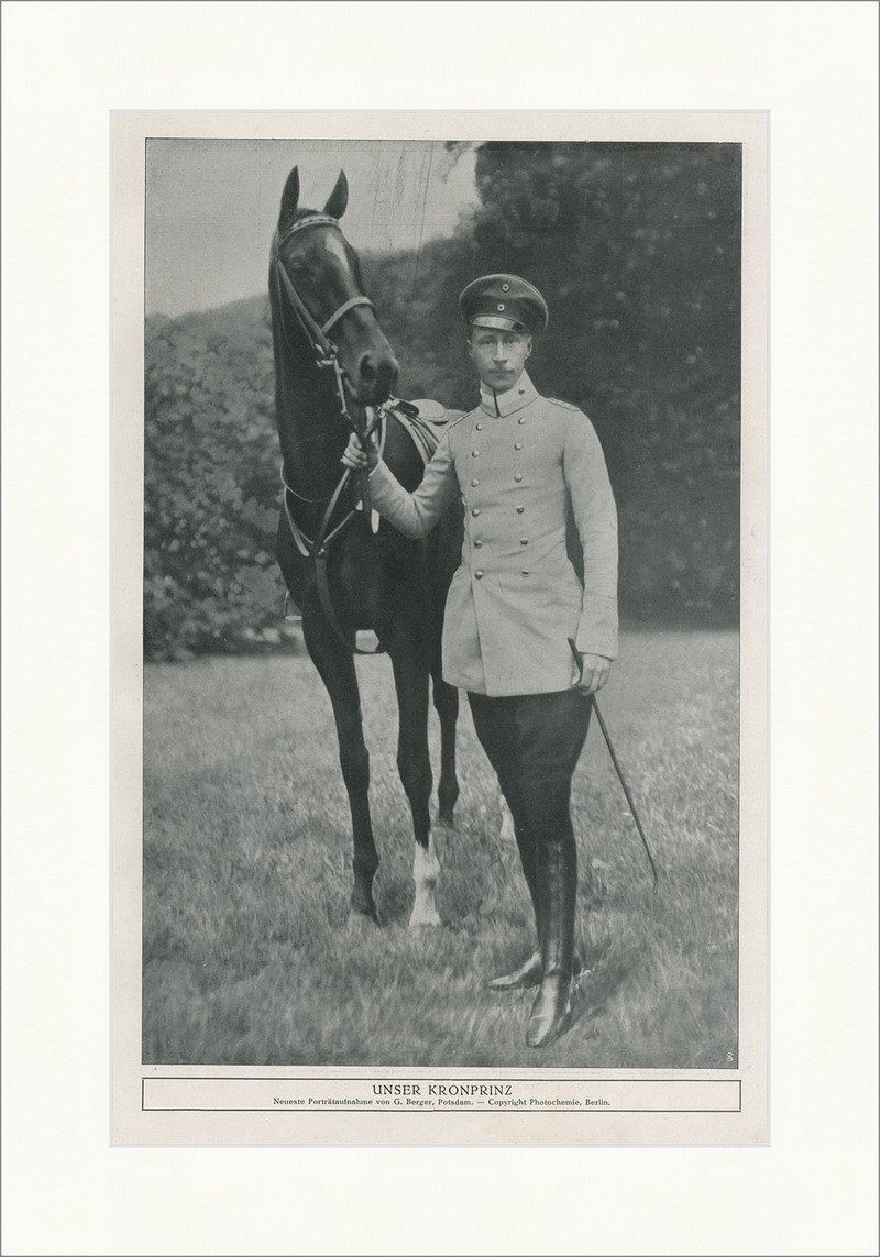 Kunstdruck Unser Kronprinz Porträt mit Pferd Stiefel Reiten Uniform Gerte  Faksimi, (1 St)