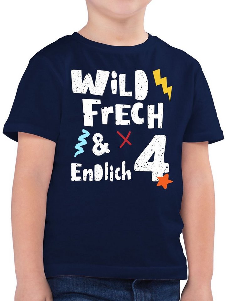 Shirtracer T-Shirt Wild frech und endlich 4 - Vier Jahre Wunderbar 4.  Geburtstag