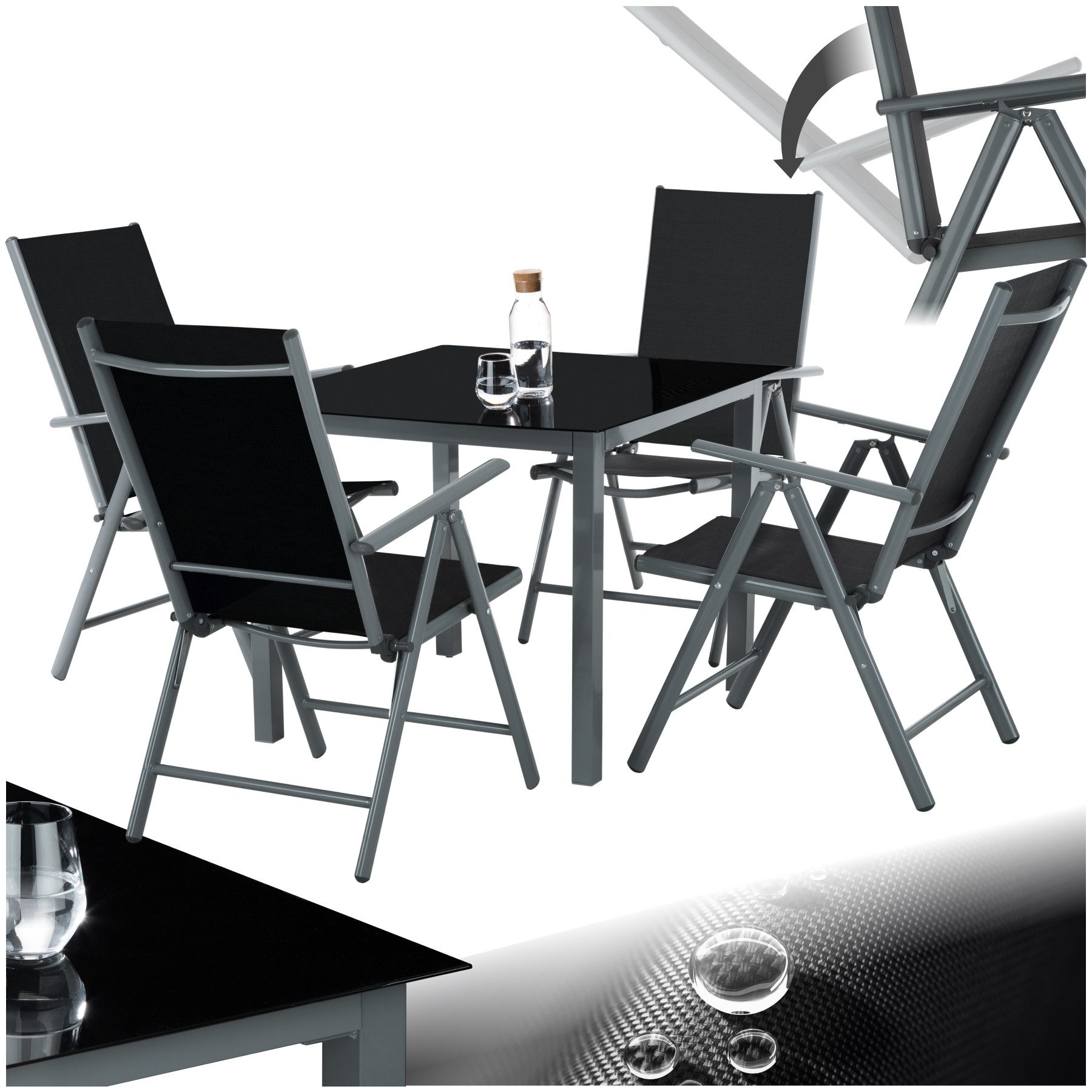 tectake Essgruppe Sitzgruppe, (Set., 5-tlg), Stuhlneigung in 8 Stufen verstellbar (95°-135)