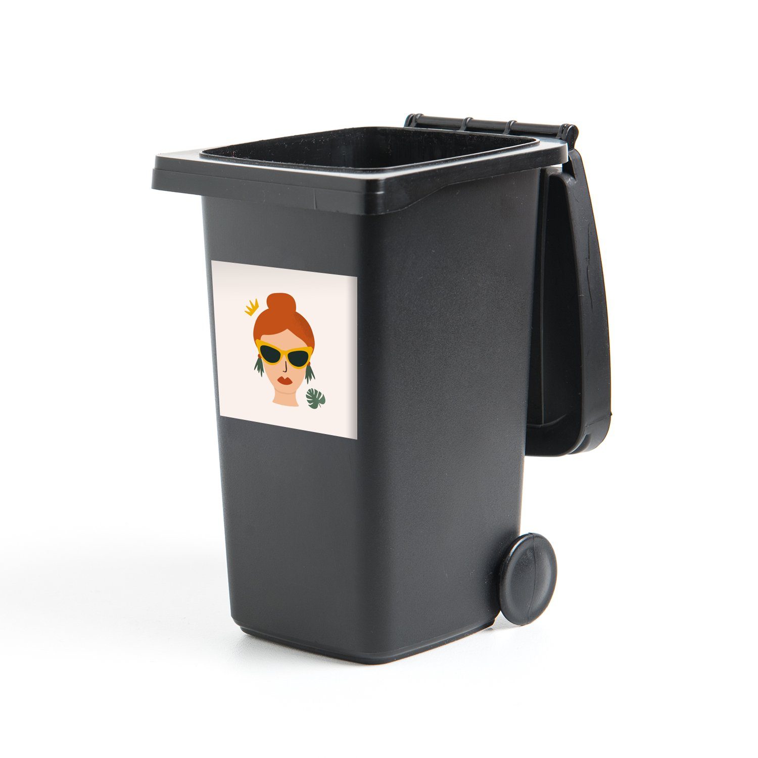 MuchoWow Wandsticker Frau - Porträt - Sonnenbrille (1 St), Mülleimer-aufkleber, Mülltonne, Sticker, Container, Abfalbehälter