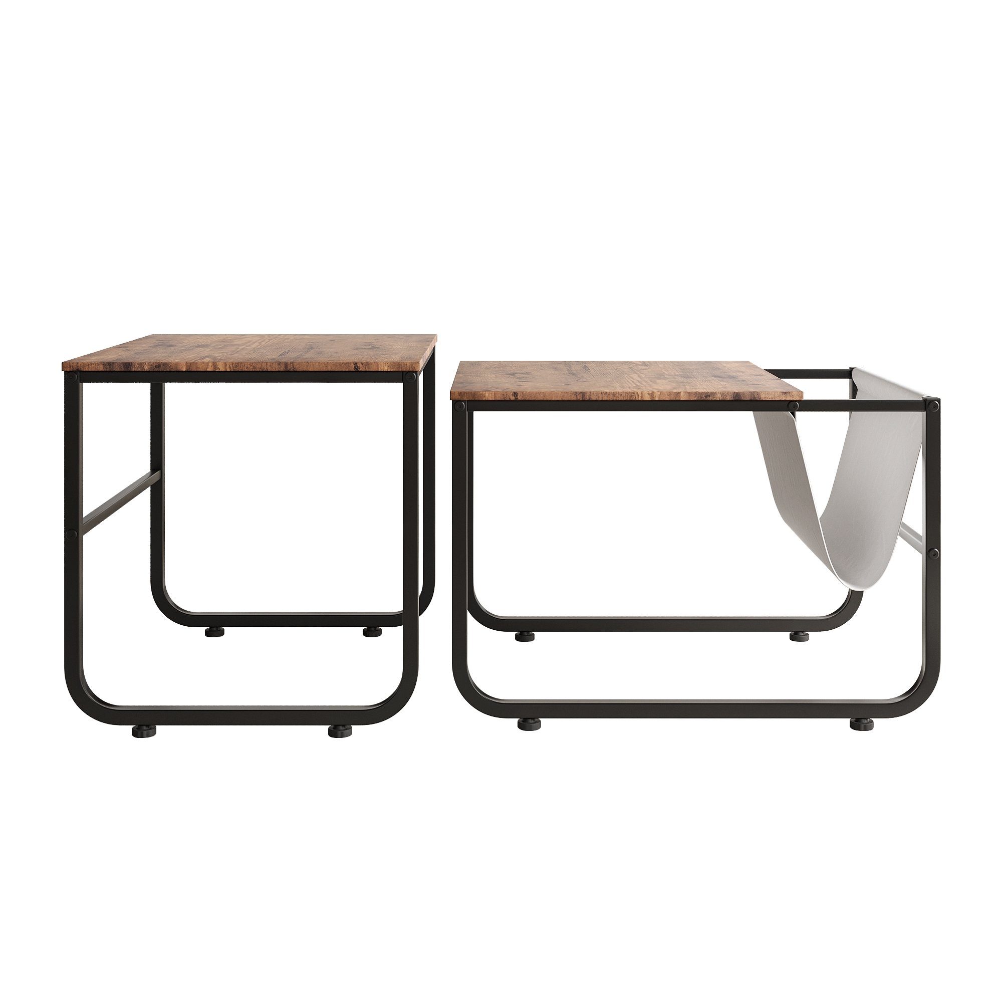 Celya Couch Set 2er Satztisch Tisch Braun Beistelltisch, 2-teilig Quadratisch Sofatisch Couchtisch