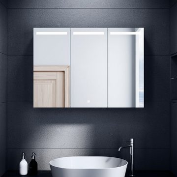 SONNI Badezimmerspiegelschrank Edelstahl Spiegelschrank 3-türig mit LED Beleuchtung Bad 90x65x13cm Badezimmerspiegelschrank