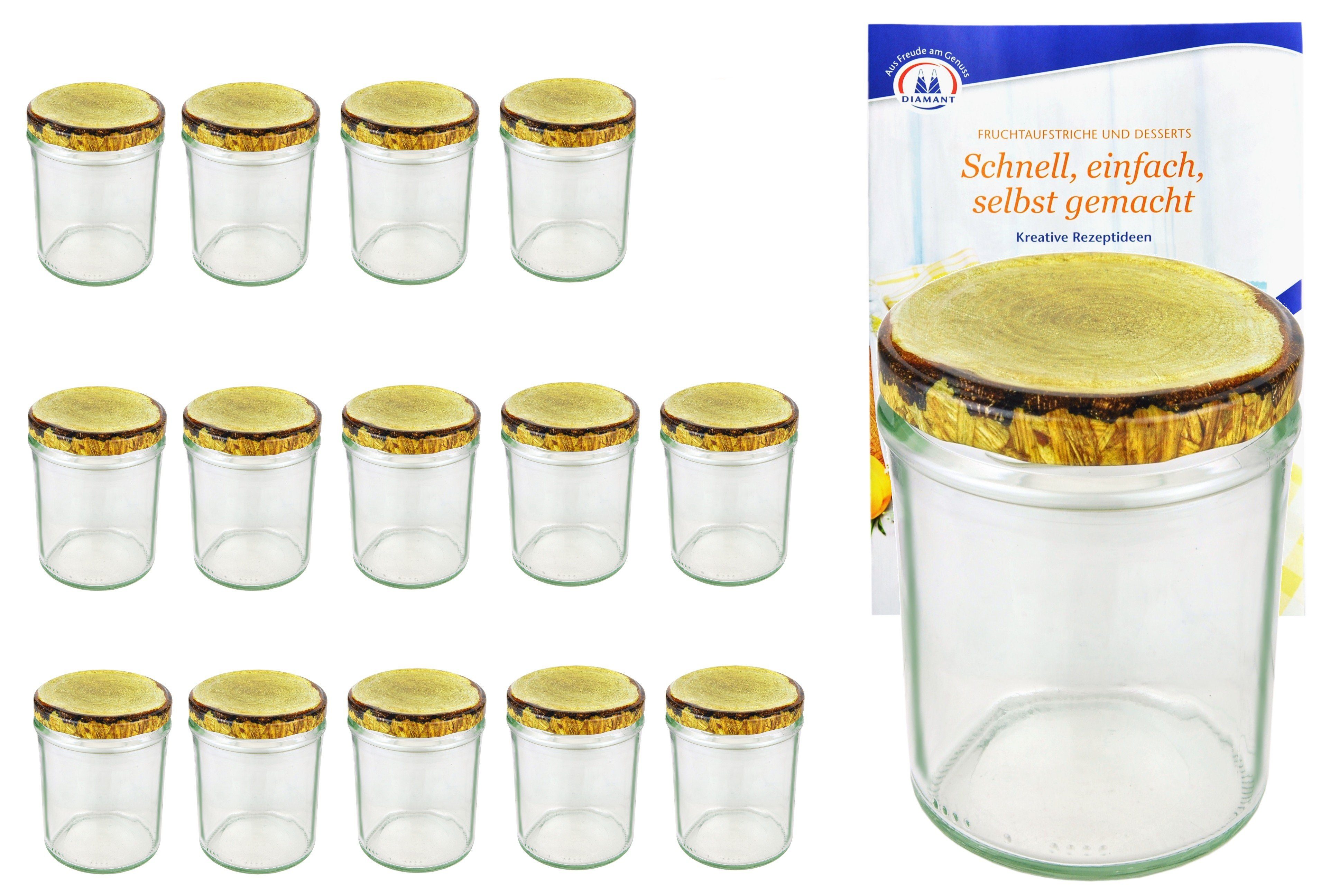 MamboCat Einmachglas 15er Set Sturzglas 435 ml To 82 Holzdekor Deckel incl. Rezeptheft, Glas