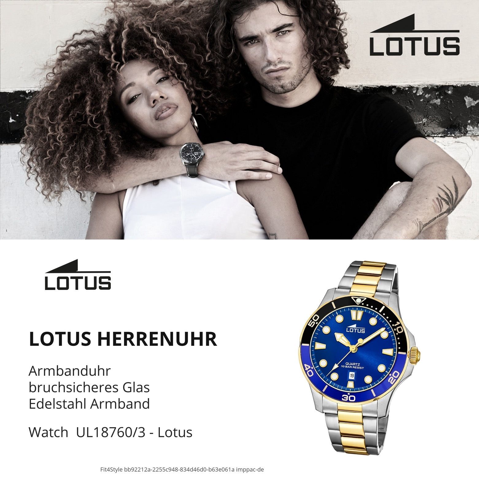 18760/3, Lotus Edelstahlarmband (ca. Lotus silber, groß Herrenuhr gold Sport 45mm) Armbanduhr Quarzuhr rund, Herren