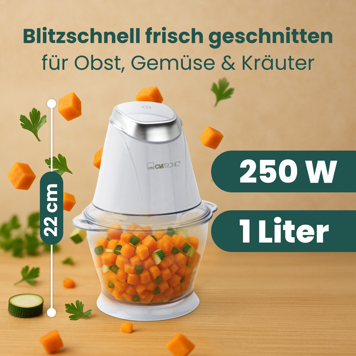 CLATRONIC Zerkleinerer MZ 3579, Zerkleinerer elektrisch, 250W, Edelstahl-Messer