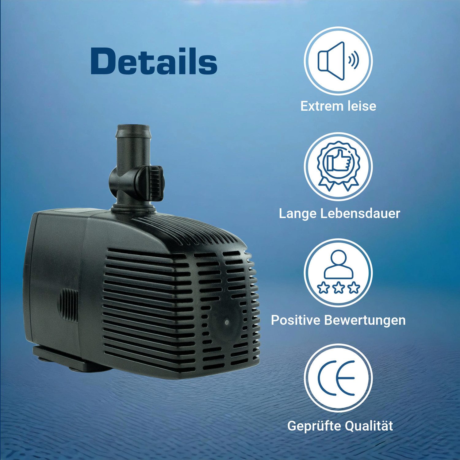 KERRY Teichpumpe 230 V – 1.500 L/H, 25 Watt, 10m Kabel, 250 cm Förderhöhe, Wasserpumpe