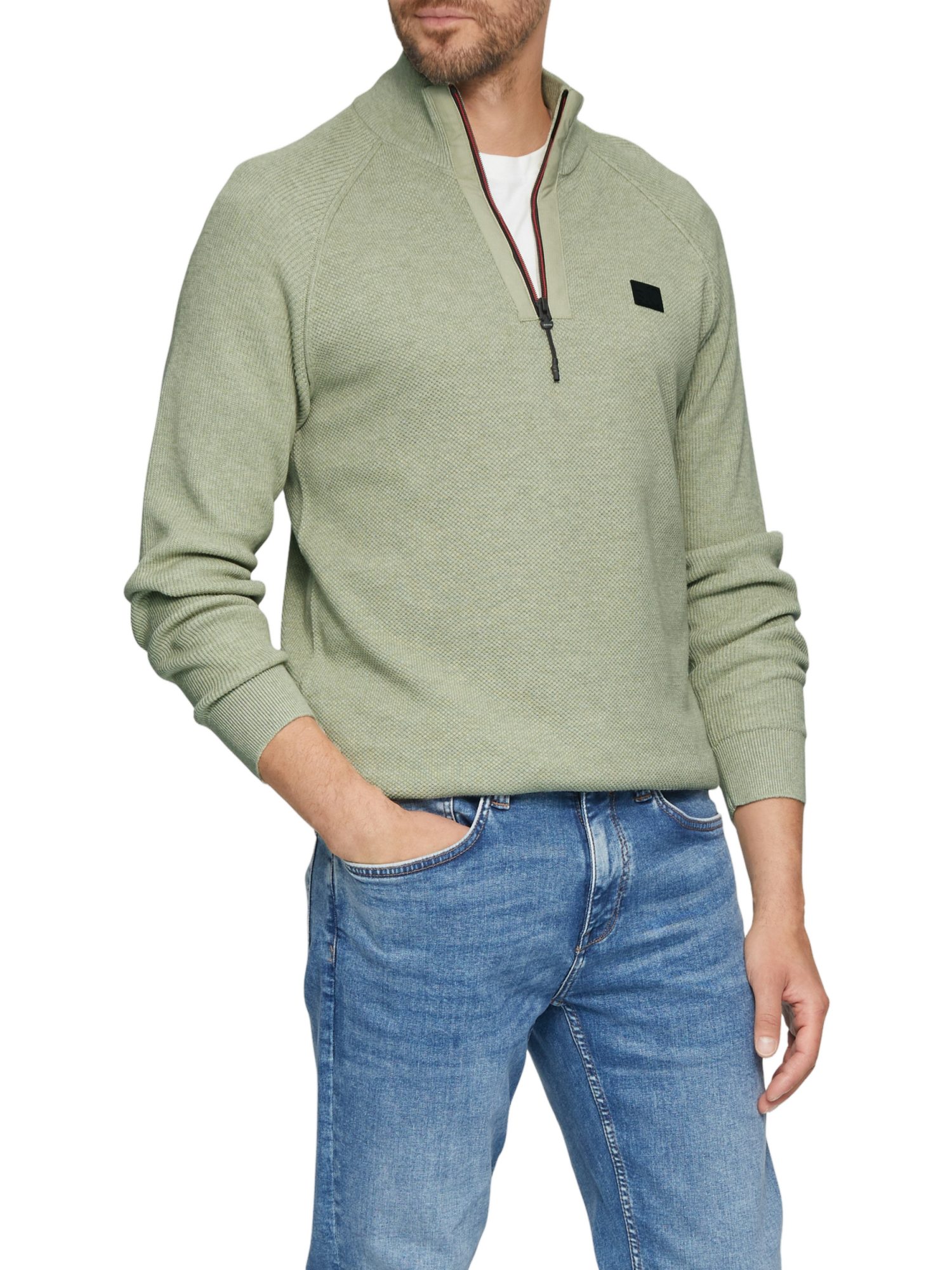 s.Oliver Strickpullover grün,Casual,Baumwolle,Unifarben,Stehkragen,Lang,Regular Fit