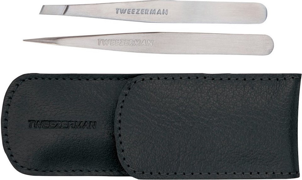 TWEEZERMAN Augenbrauenpinzette PETITE TWEEZE SET WITH BLACK CASE, Set,  2-tlg., inkl. schwarzem Case