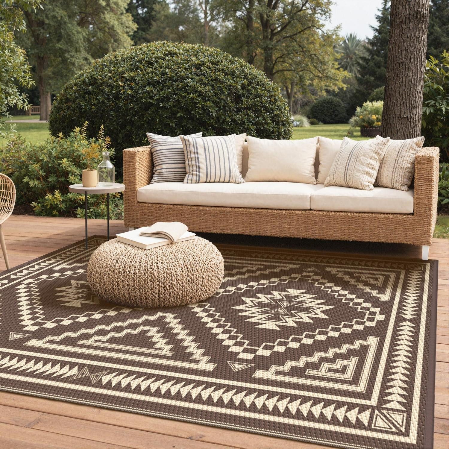 LuxusKollektion Outdoorteppich Outdoor Teppich 120x180cm Braun Beige Navajo, rechteckig, Höhe: 10 mm