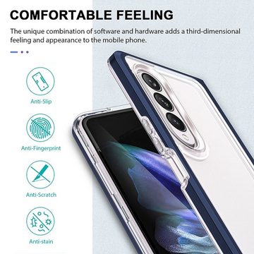 Wigento Handyhülle Für Samsung Galaxy Z Fold4 5G 360 Grad Schock Durchsichtig Acrylic + PC + TPU Cover Handy Tasche Hülle Etuis Schwarz