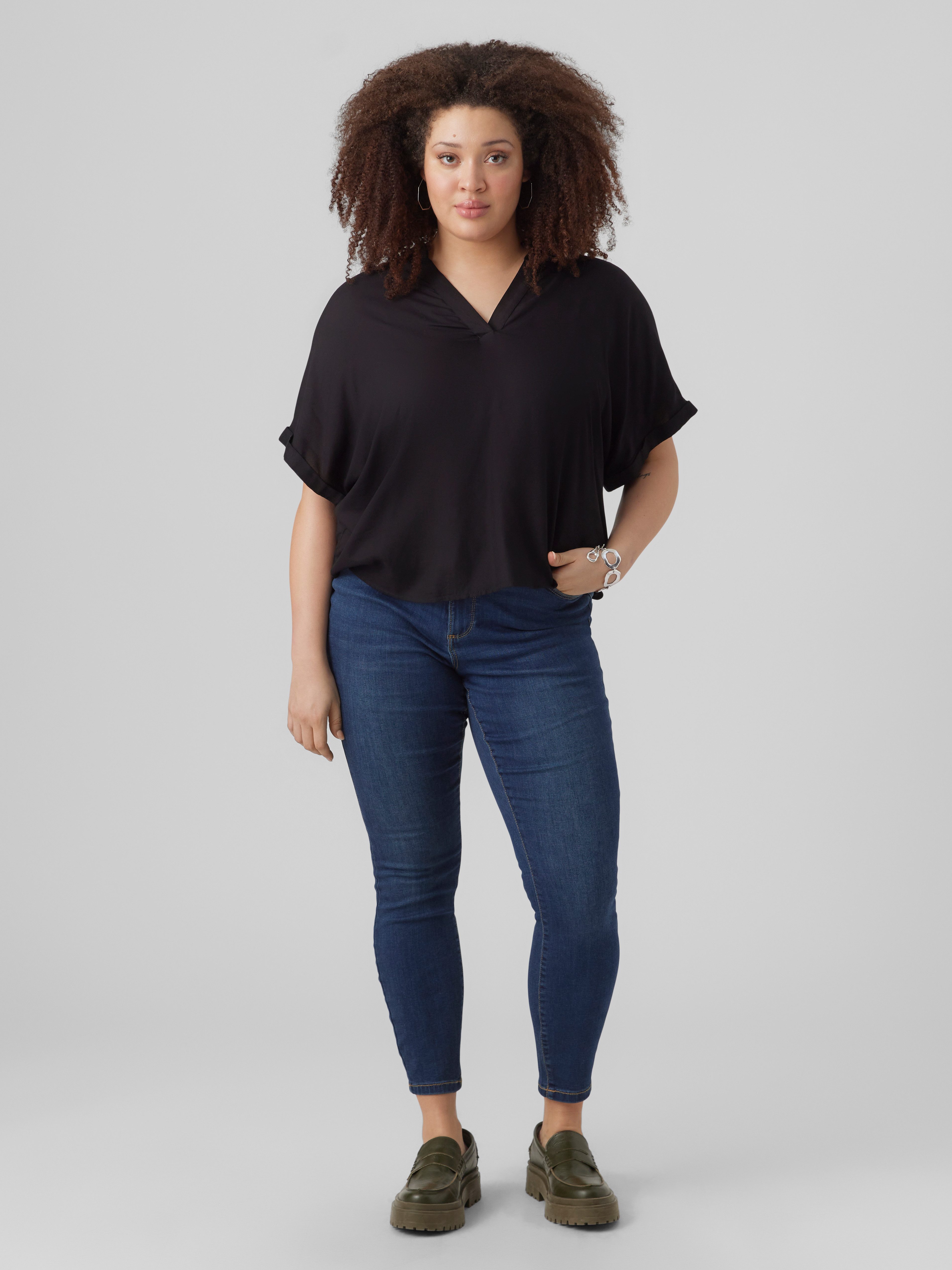 Vero Moda Curve Shirtbluse VMCBEAUTY SS TOP NOOS CUR Viskose, regular fit, Kurzarm