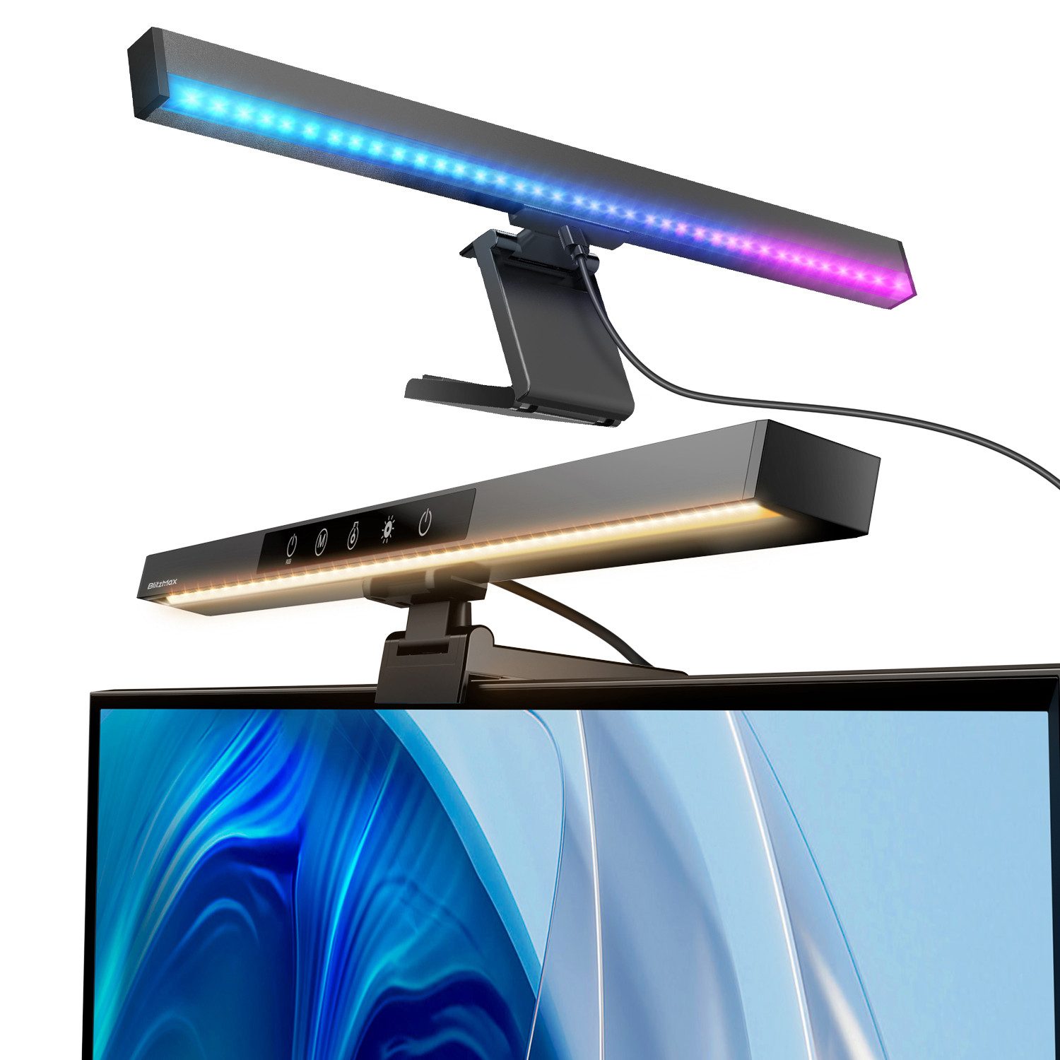 MAEREX Schreibtischlampe, RGB Bildschirmlampe LED Monitorlampe Gaming Leuchte mit 3 Modi dimmbar