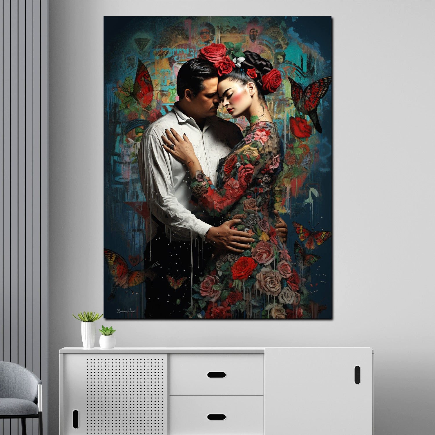 Artedinoi Leinwandbild Lady Frida verliebt Leinwandbild Wandbild Kunstdruck XXL Deko