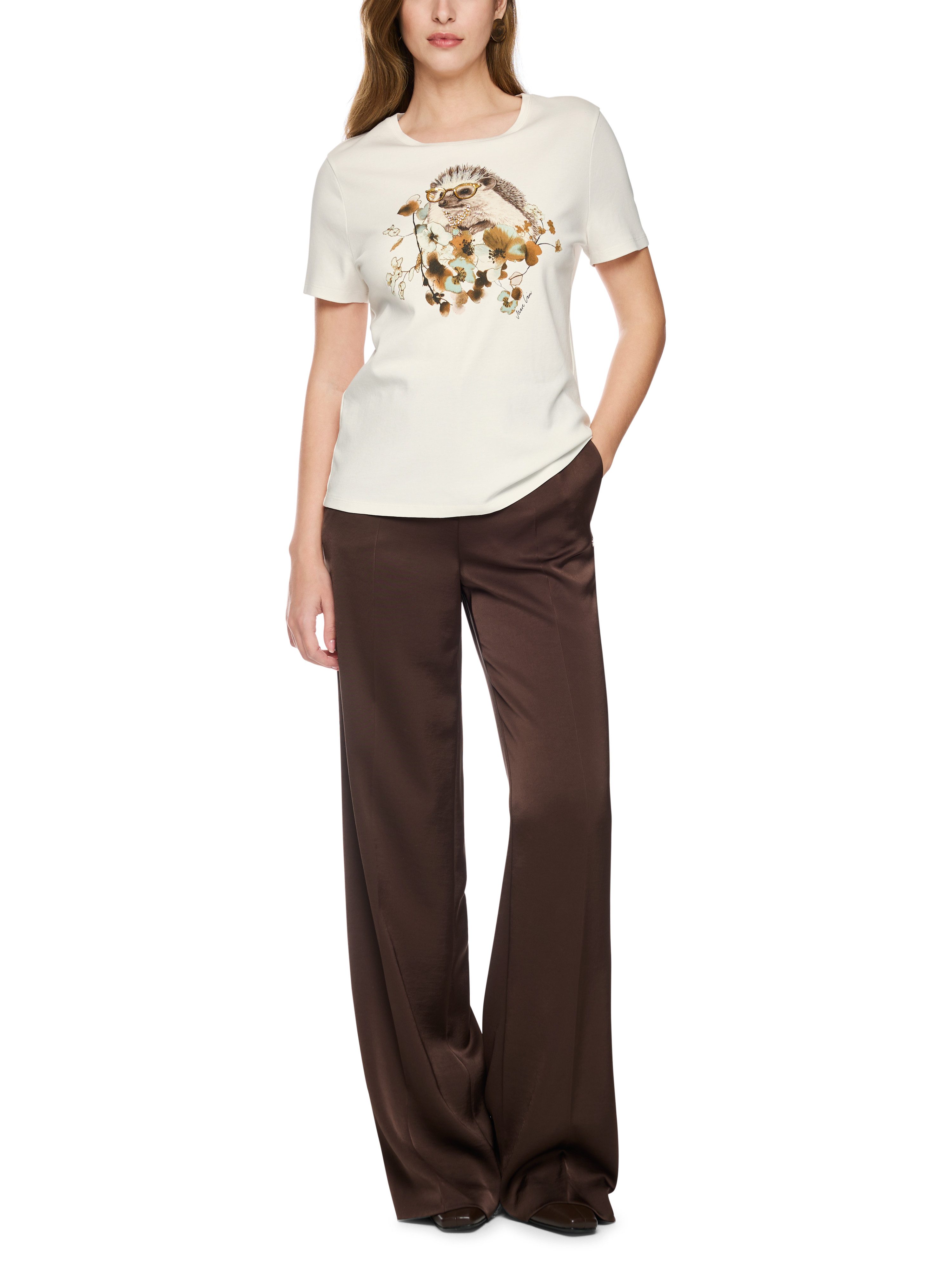 Marc Cain T-Shirt Fading Flowers Premium Damenmode Igel-Print mit Schmucksteinchen