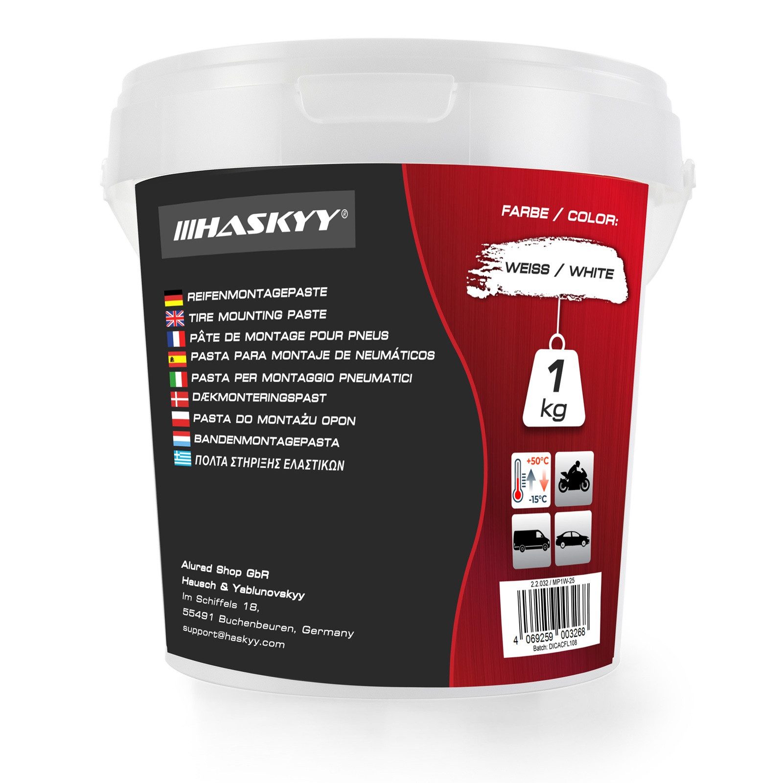 HASKYY Reifenmontagemaschine HASKYY Reifenmontagepaste 1kg Weiß Montagepaste Reifenmontage Eimer