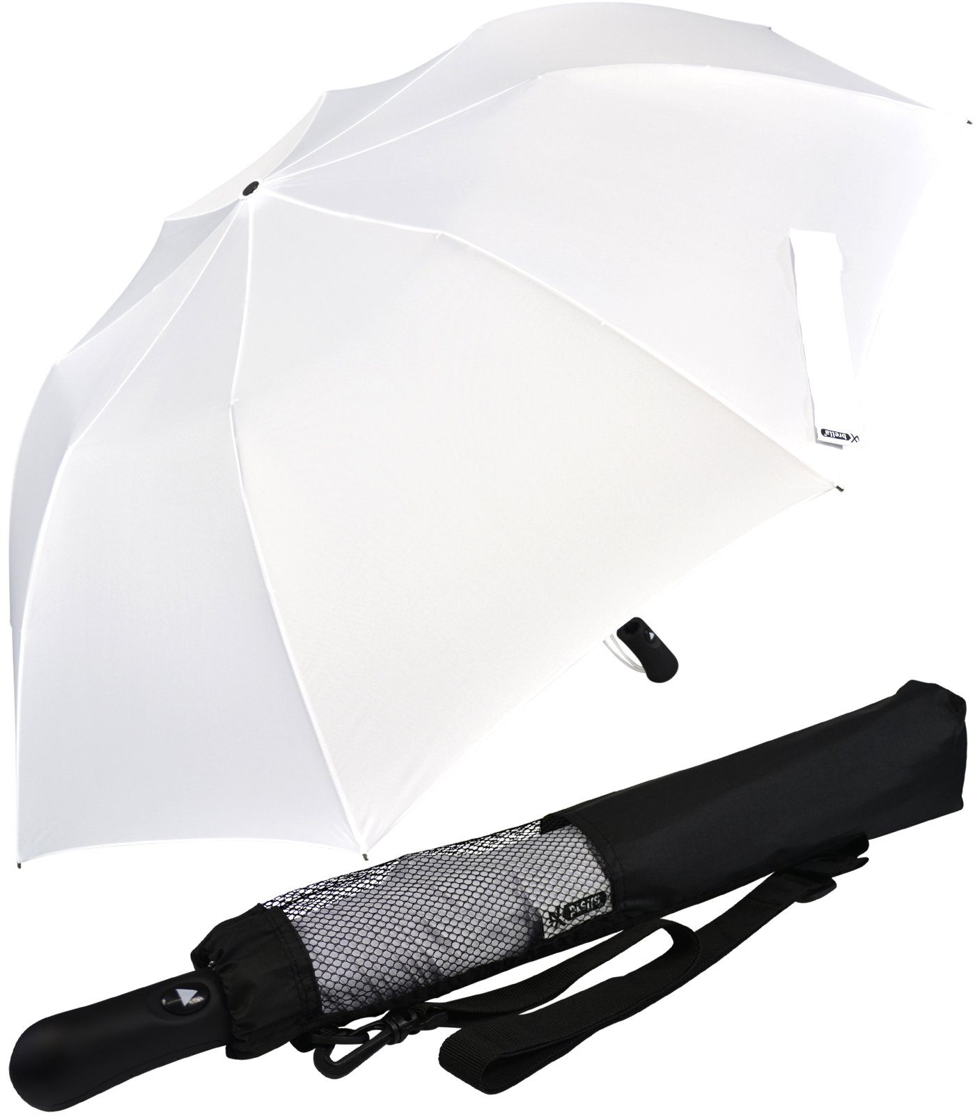 iX-brella Taschenregenschirm Trekking Golf-Taschenschirm XXL mit Umhängetasche, mit riesigem 124cm Dach-Durchmesser weiß