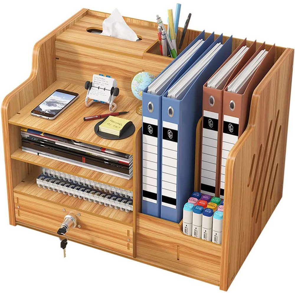 zggzerg Regal-Schreibtisch Große Schreibtisch Organizer aus Holz mit Schublade DIY Aktenregal Kirschrot
