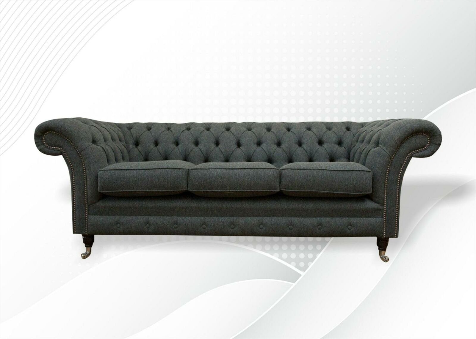 JVmoebel Chesterfield-Sofa, Chesterfield Dreisitzer Sofa Grau Moderne Couchen Sofas Design Couch | Chesterfield-Sofas