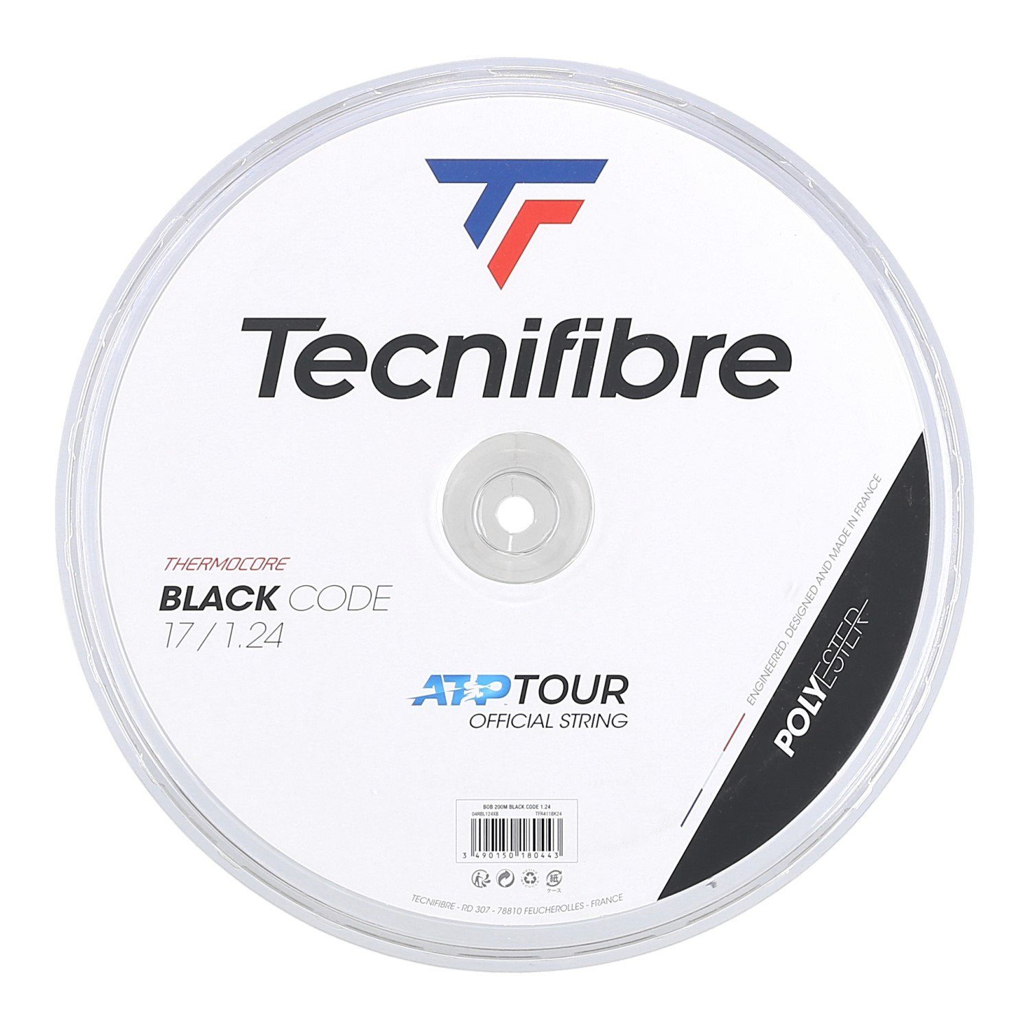 Tecnifibre Tennissaite Black Code (Haltbarkeit+Kontrolle) schwarz 200m Rolle, Saitendicke: 1.18