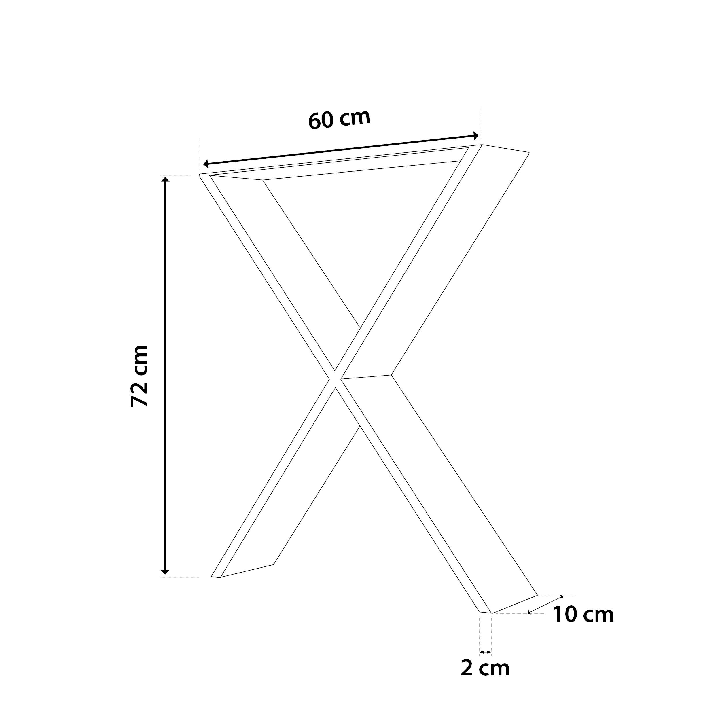 sossai® Tischgestell x (2-St), Schwarz 60x72cm in 100mm X-Form Stahl Rahmen: TKX3 20mm Tischgestell
