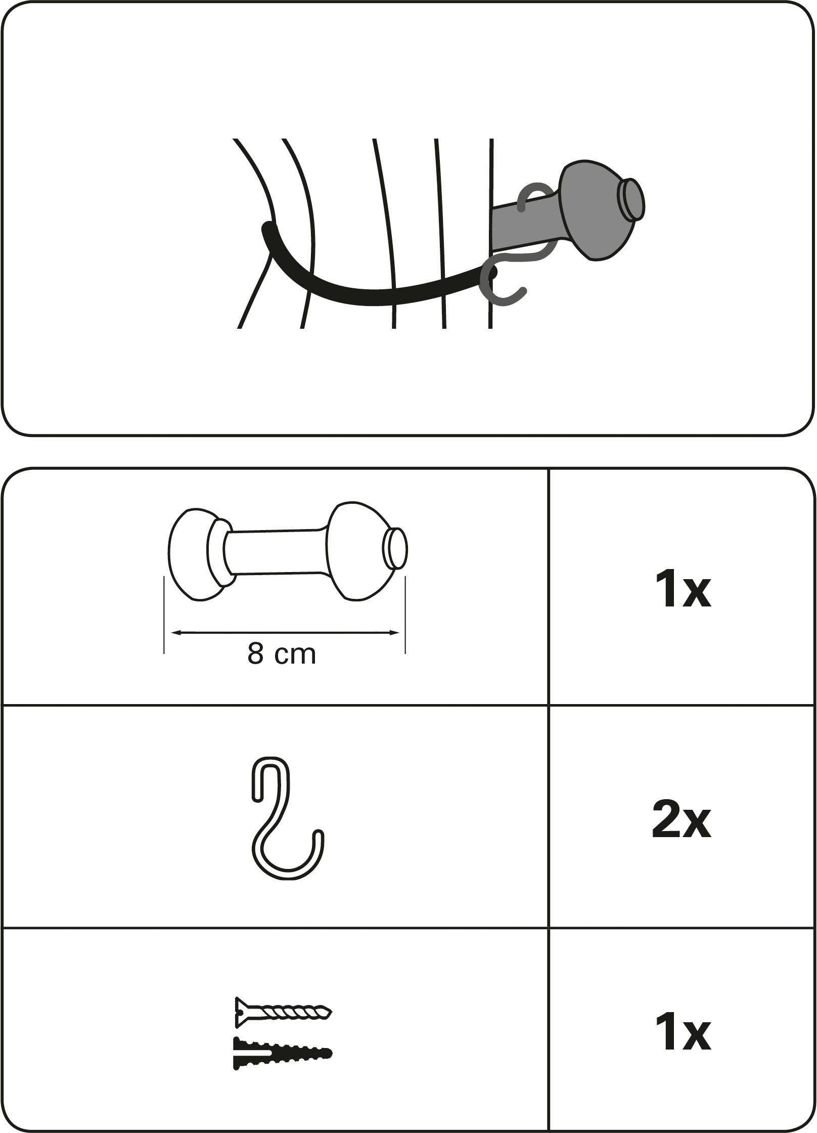 GARDINIA Schalhalter mit Haken, Holz, Gardinen, (1-tlg), Serie Gardinenstangen-Set Lugano Classic Ø 28 mm