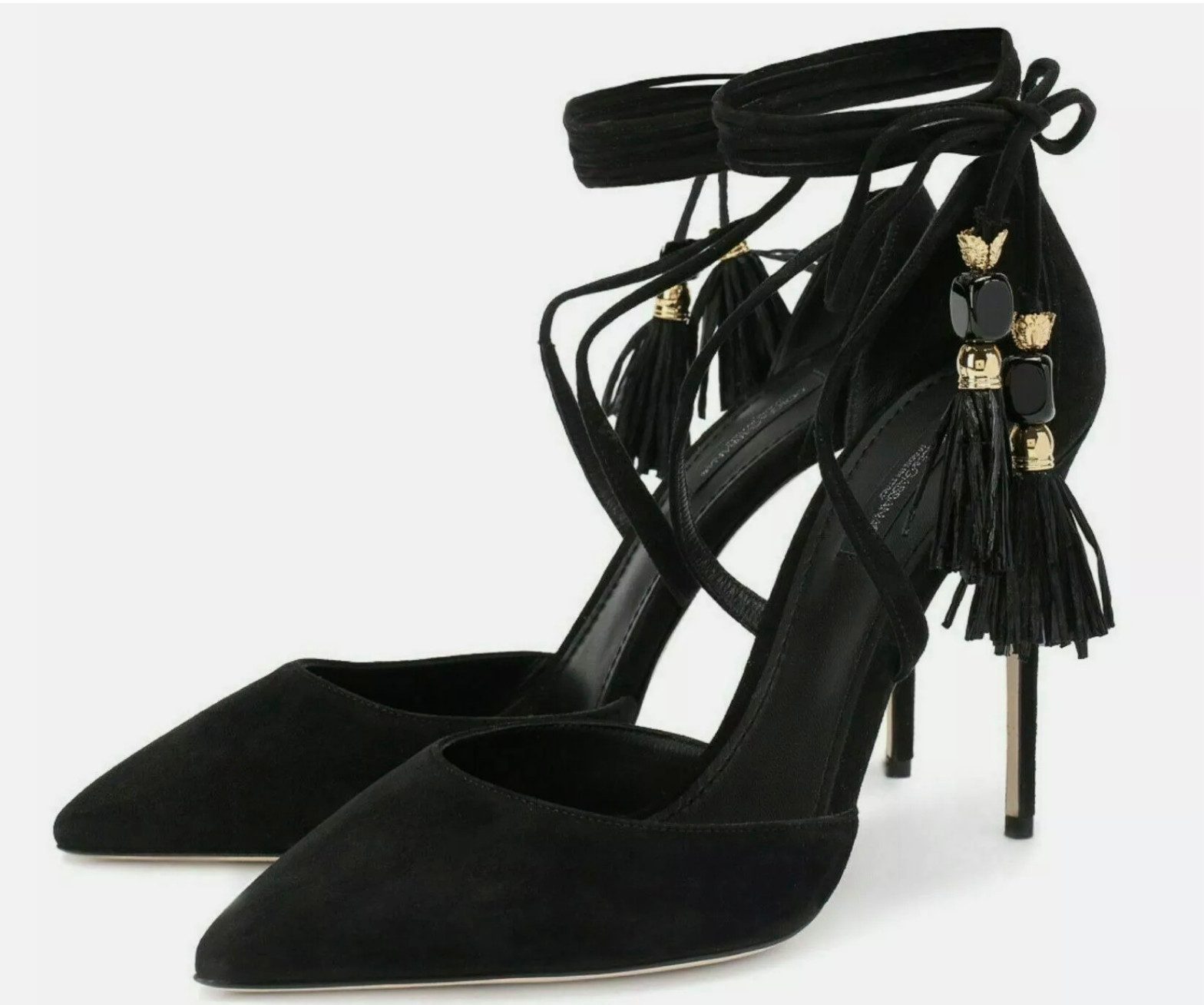 DOLCE & GABBANA Coco Schuhe Ankle Strap Tassel Suede High Heels Туфли Schnürung mit verzierten Enden (Quasten, Schmuck, Pompon)