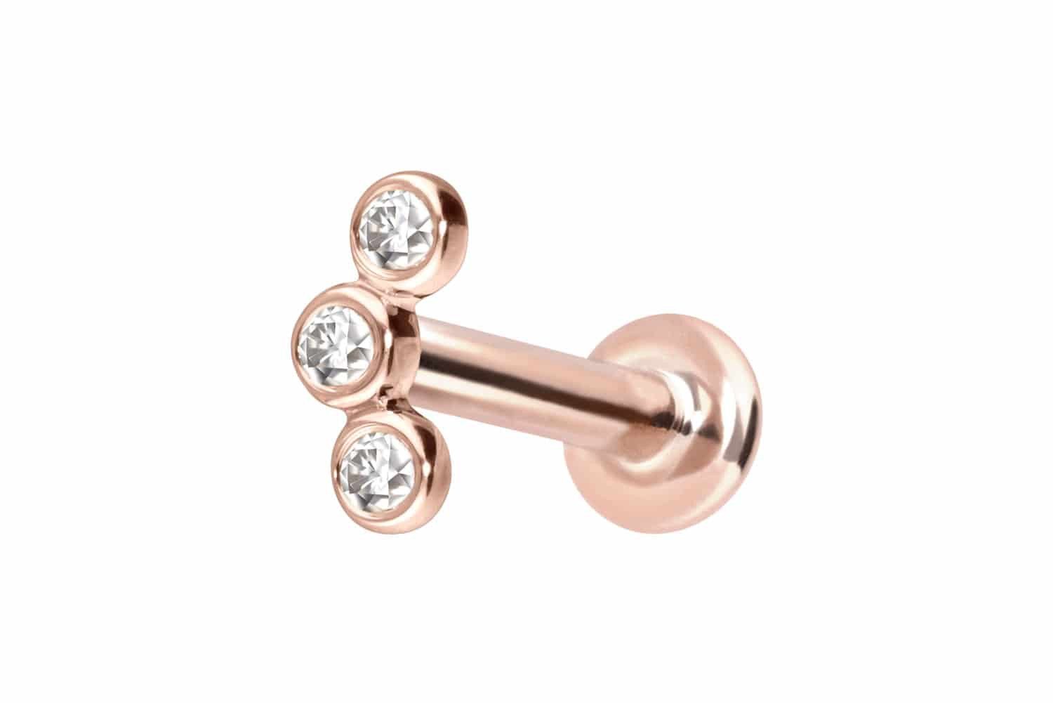 Piercing-Set 14 Karat Gold Labret mit Innengewinde MOISSANIT-BOGEN