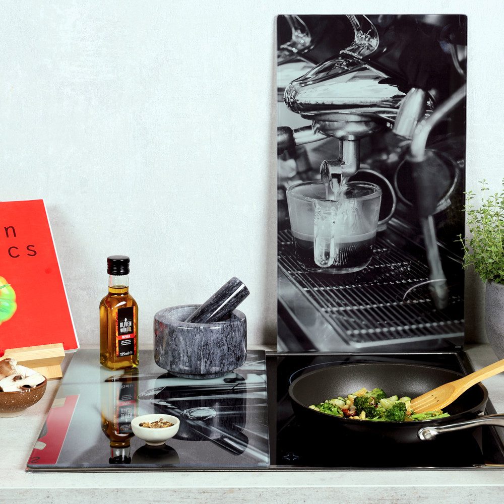 KESPER® Schneide- und Abdeckplatte Herdabdeckplatte, Motiv: Kaffee, ESG-Glas, (Set, 2 tlg), zum Schneiden und Abdecken