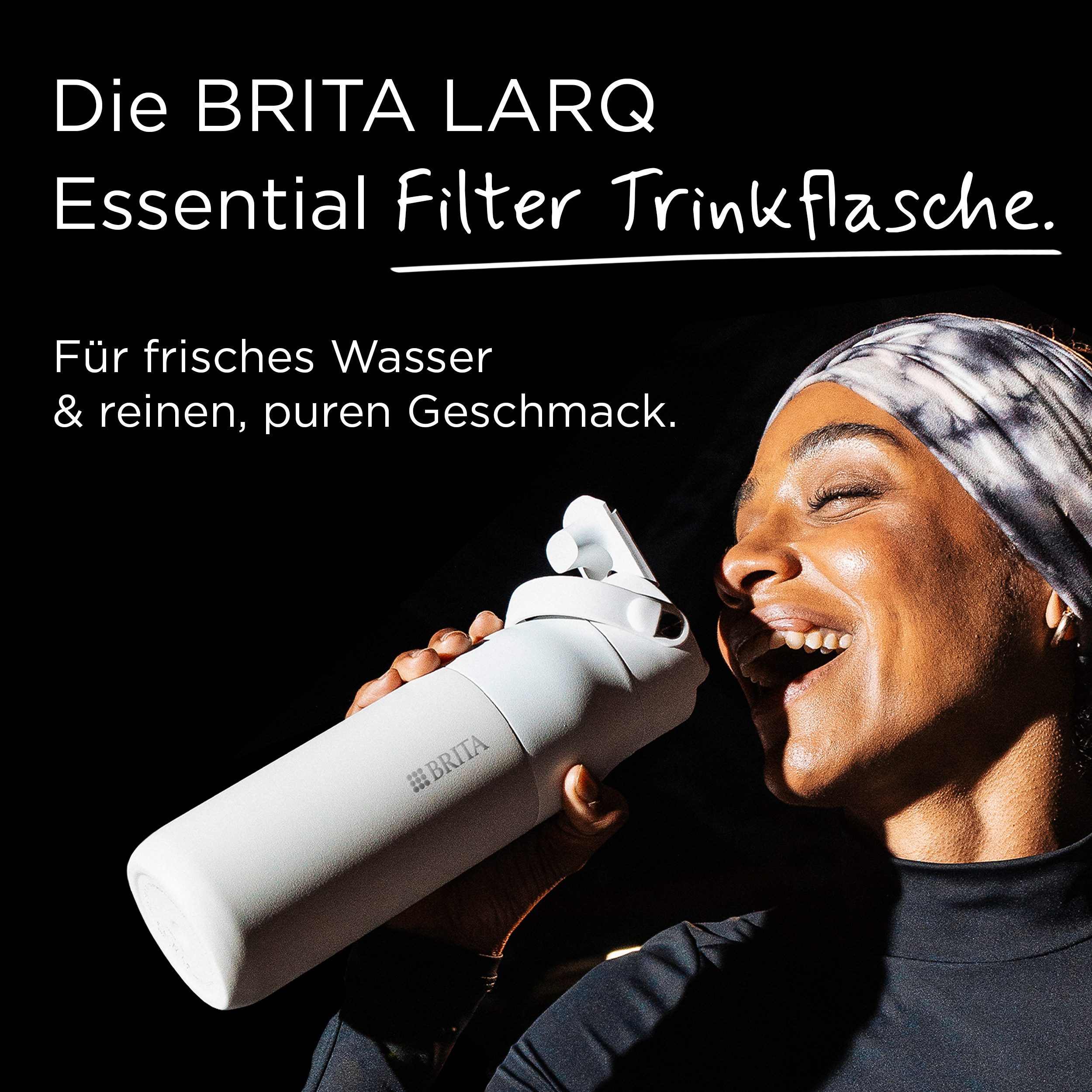 BRITA Trinkflasche BRITA LARQ Essential Filter Trinkflasche (680ml) mit Strohhalm, Edelstahl Wasserflasche mit doppelwandiger Isolierung - hält 24h kalt