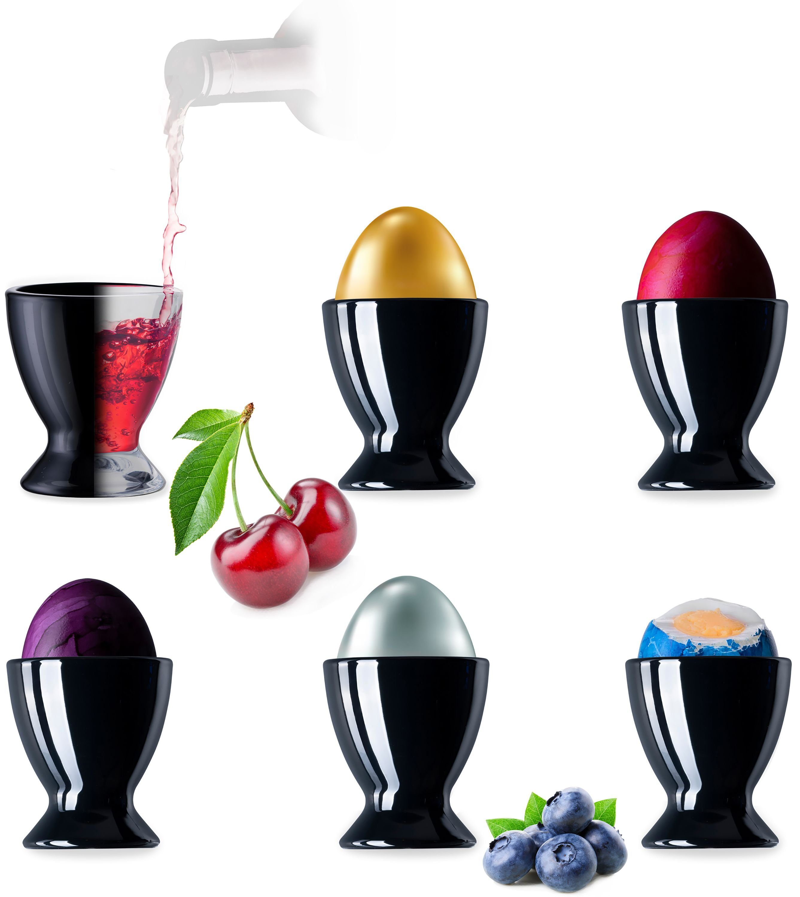 Stück), Likörgläser Eierhalter Eierbecher, (6 Frühstück Eierständer Schwarze Brunch Eierbecher Egg-Cup PLATINUX