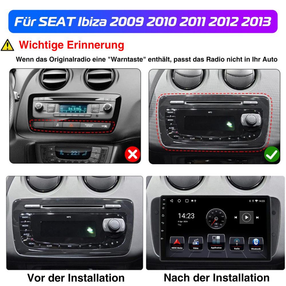 ESSGOO 64/128G Für Seat Ibiza IV 6J 2009-13 Android 15 Carplay GPS Navi RDS Autoradio (RDS, 4+64GB(optional), FM, AM, DAB+ (optional), GPS Navi Android Auto Blu – Bild 5 von 5