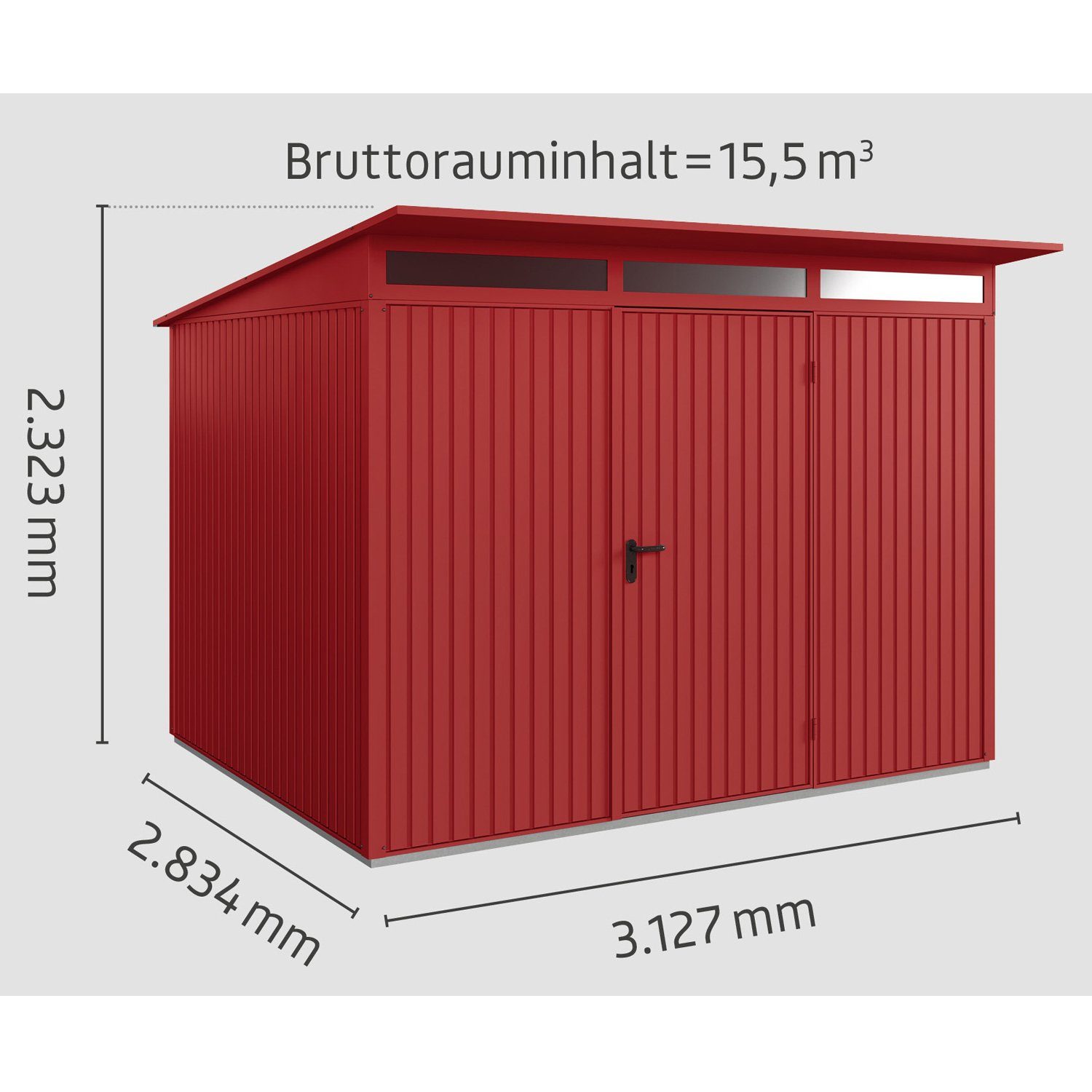 Hörmann Ecostar Gerätehaus Metall-Gerätehaus Trend mit Pultdach Typ 3, 1-flüglige Tür, witterungsbeständig, ohne scharfe Kanten