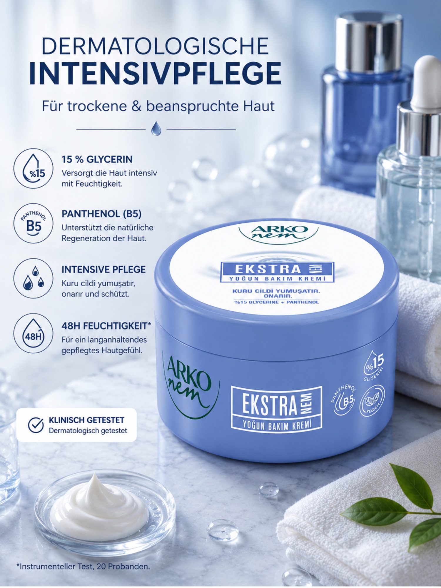 ARKO Körpercreme Arko Nem Avocado Pflegecreme mit Avocadoöl 250 ml Einzelpackung, 15 % Glycerin Panthenol B5 Intensive Pflege Feuchtigkeitsspendend