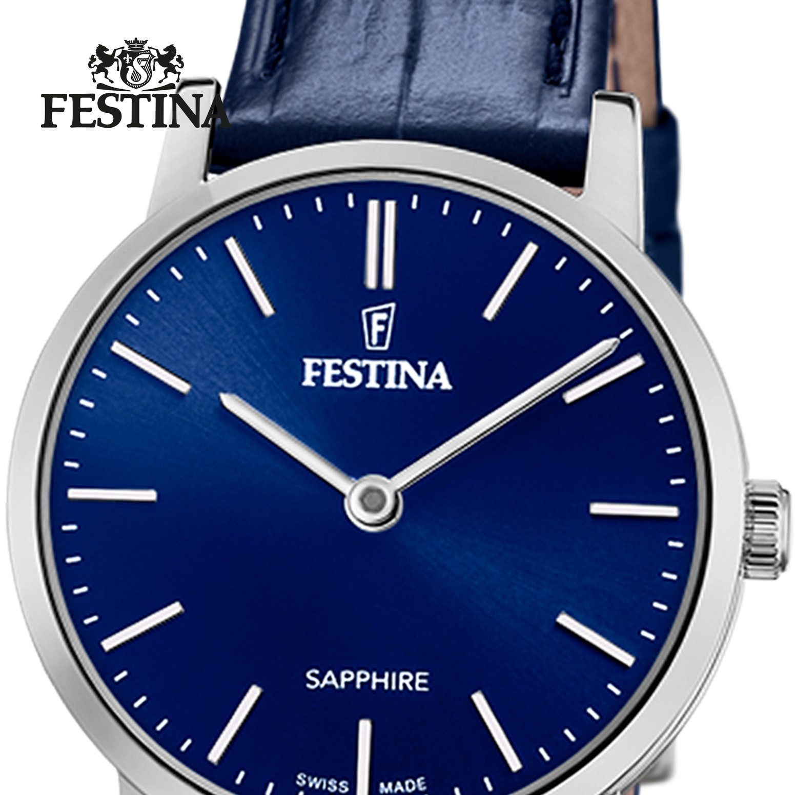 Festina Quarzuhr Festina Damenuhr Leder blau Festina, (Analoguhr), Damen Armbanduhr rund, Lederarmband blau, Elegant