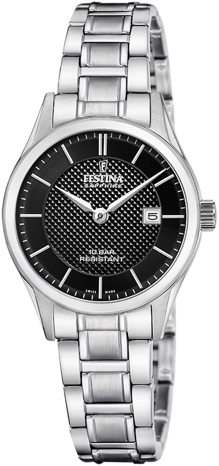 Festina Quarzuhr F20068/6, Armbanduhr, Damenuhr, Swiss Made, Edelstahlarmband, analog, Datum