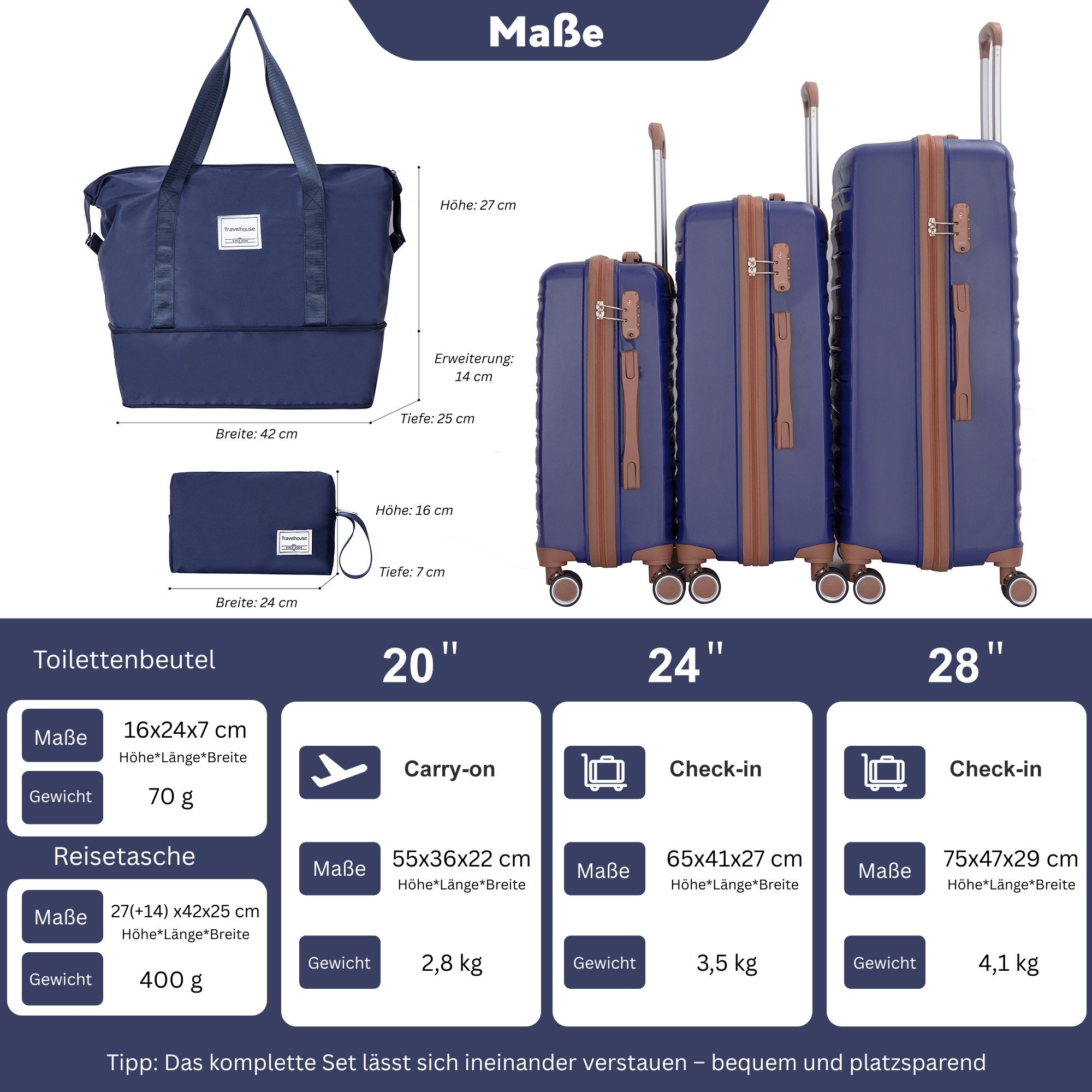 Travelhouse Trolleyset Ascona, 4 Rollen, (Spar-Set, 5 tlg., Hartschalen Tro günstig online kaufen