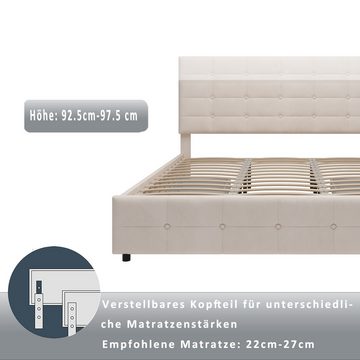 NMonet Polsterbett Stauraumbett 180x200cm, Doppelbett, mit 4 Schubladen, Lattenrost und Rückenlehne, Samtstoff