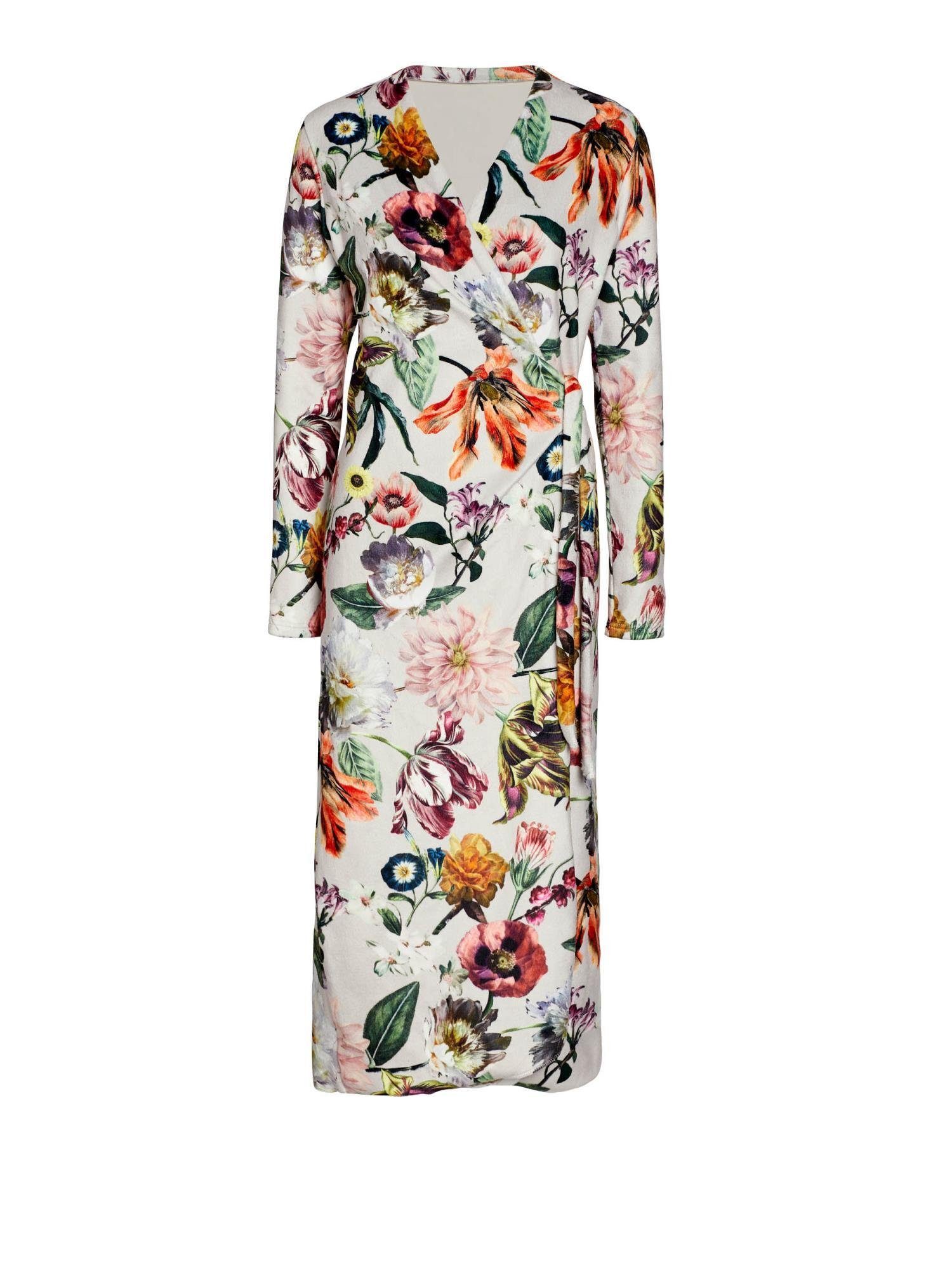mit Essenza Filou, Polyester-Baumwoll-Mix Kimono-Kragen, Blumenprint einem samtweichen Damenbademantel Gürtel, Langform, Baumwolle-Mix, Vera aus