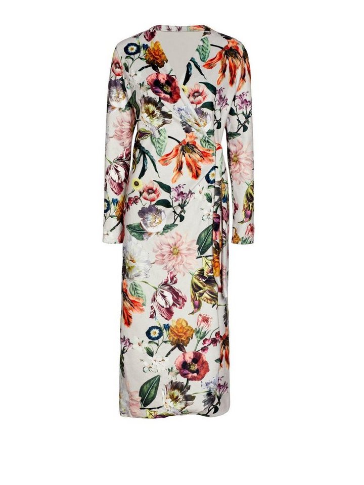 Essenza Damenbademantel Vera Filou, Langform, Baumwolle-Mix, Kimono-Kragen,  Gürtel, aus einem samtweichen Polyester-Baumwoll-Mix mit Blumenprint