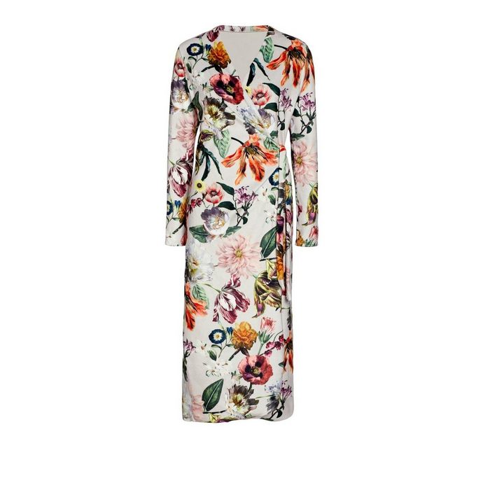 Essenza Damenbademantel Vera Filou Langform Polyester-Mischung Kimono-Kragen Gürtel aus einem samtweichen Polyester-Baumwoll-Mix mit Blumenprint