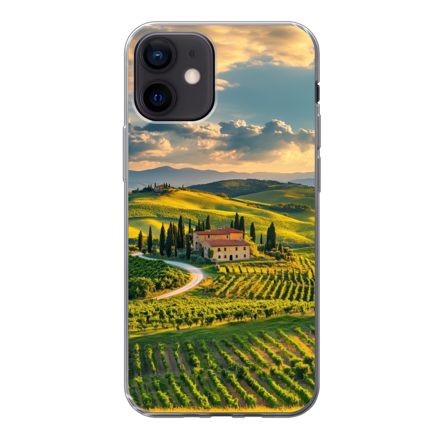 MuchoWow Handyhülle für Apple iPhone 12 Toskana - Landschaft - Weinberge, Smartphone-Bumper, Print, Handy Schutzhülle Dünn
